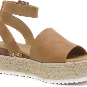 Platform Sandals: Soda Topic Open Toe Espadrille Flatform Wedge Casual Sandals with Buckle Ankle Strap