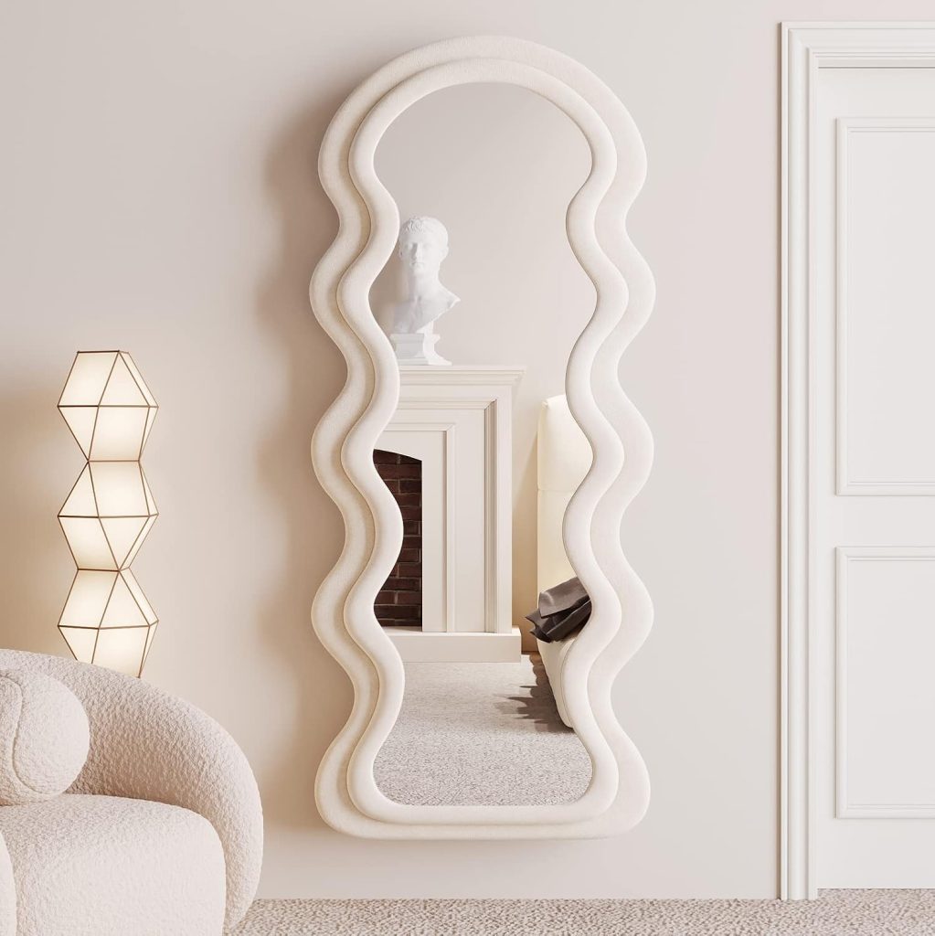Shop Wavy Mirror: BOJOY 63x24in Full Length Arched Mirror for Wall Mounting, Standing, or Leaning - White