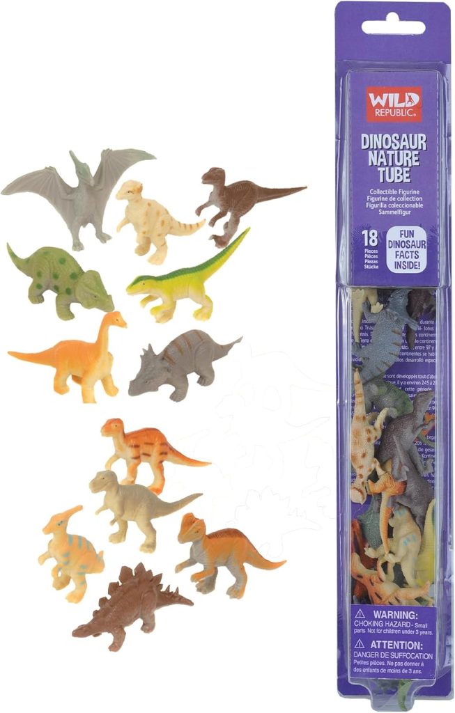 Dino Tube: Wild Republic Dinosaur Figurines Set with T-Rex, Triceratops, Velociraptor, and More - 1.5" to 3" Toys