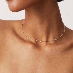 Gold Chain Station Necklace by PAVOI – 14K Gold Plated with Simulated Diamonds for Women’s Layering