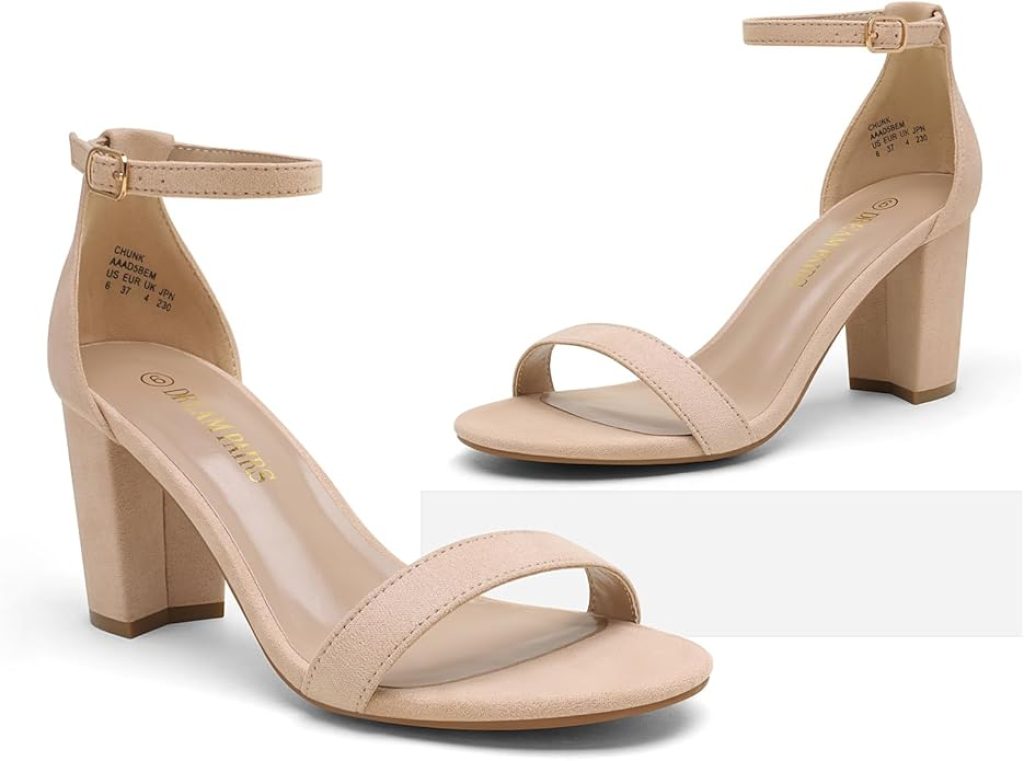 Nude Heels for Women – Chunky Low Heel Pump Sandals by DREAM PAIRS