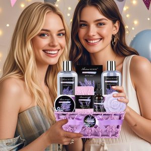 Bath and Body Works Sale – Lavender Spa Gift Basket Set with Shower Gel, Bubble Bath, Body Butter, Bath Salt, Bath Bomb, Oil, and Soap for Women, Mom, or Wife