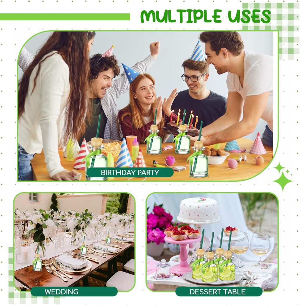 Patron Tequila Mini Bottles Shot Glasses – 24 Pack 1.7 oz Clear Reusable Glass Cups with Cork & Straw, Silk Ribbon Party Favors for Weddings and Drinks (50ml)