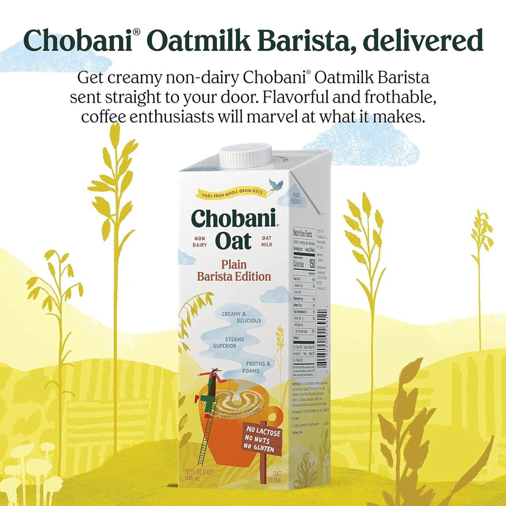 Chobani Creamer: Shelf-Stable Vegan Oat Milk Barista Edition, Gluten-Free, 32 FL OZ (Pack of 6)