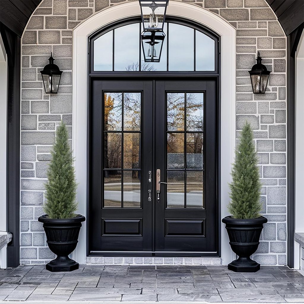 Cypress Tree 4ft Artificial Topiary by Bellacat – UV Resistant Faux Cedar Trees for Outdoor Decor, Realistic 48-inch Fake Plants for Front Door, Porch, Patio, Balcony, or Yard (2-Pack)