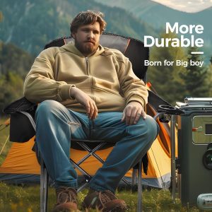 Shop Sunnylife Folding Chair – Oversized Heavy-Duty 450 lbs Capacity Camping Seat with Steel Frame, Collapsible Padded Armrests, Cup Holder & Portable Quad Lumbar Support for Outdoor Use