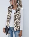 Leopard Print Sherpa Fleece Vest for Women – Cozy Sleeveless Zipper Waistcoat with Pockets by LOMON