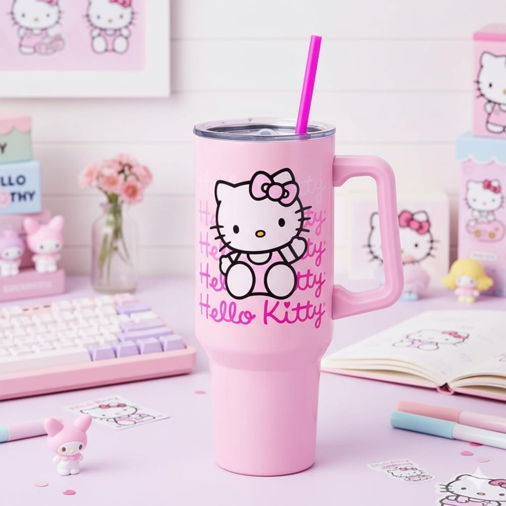 Hello Kitty Stanley 40oz Double-Wall Stainless Steel Tumbler with Handle & Straw – Fits Standard Cup Holders