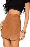 Mini Skirt for Women – High Waist Faux Suede Side Slit Bodycon Short Style