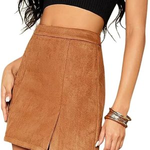 Mini Skirt for Women – High Waist Faux Suede Side Slit Bodycon Short Style