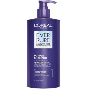 Purple Shampoo for Blonde, Bleached & Silver Hair – Sulfate-Free Brass Toning by L’Oreal Paris EverPure, 23oz