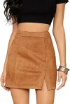 Mini Skirt for Women – High Waist Faux Suede Side Slit Bodycon Short Style