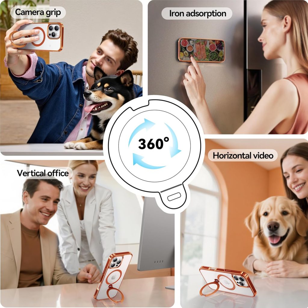 iPhone 15 Pro Max Case: CASEKOO Cosmic Orange Glossy Titanium with 360° Spin Magnetic Stand, Military-Grade Protection, and Polished Frame for Magsafe Compatibility (6.3'')