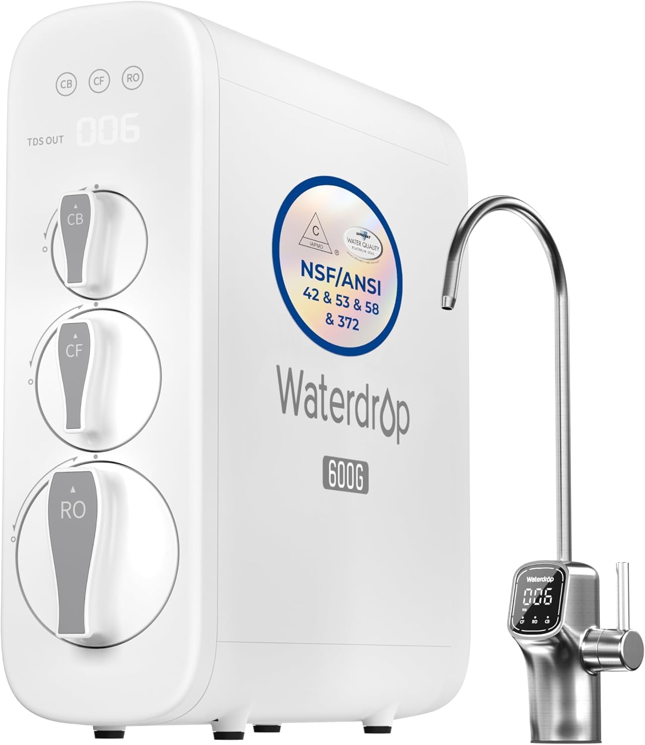 Well Water Filtration System – Waterdrop G3P600 8‑Stage Tankless Reverse Osmosis Filter, NSF Certified Under Sink RO with Smart LED Faucet