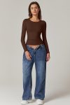Going Out Tops: QINSEN Women’s Double-Lined Crewneck Long Sleeve Side Ruched Crop Tees