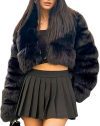 Fur for Coat: Women’s Fluffy Faux Fur Cropped Puffer Jacket – Warm Winter Teddy Zip-Up