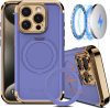 iPhone 15 Pro Max Case: COOLQO 6.7” Upgraded 360° Spin Magnetic Stand with Military Protection, Shockproof Cover Compatible with MagSafe in Purple Gold