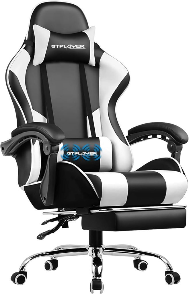 Chairs for Gaming: GTPLAYER Height Adjustable Computer Chair with Footrest, Lumbar Support, 360° Swivel Seat, and Headrest in Pearl White