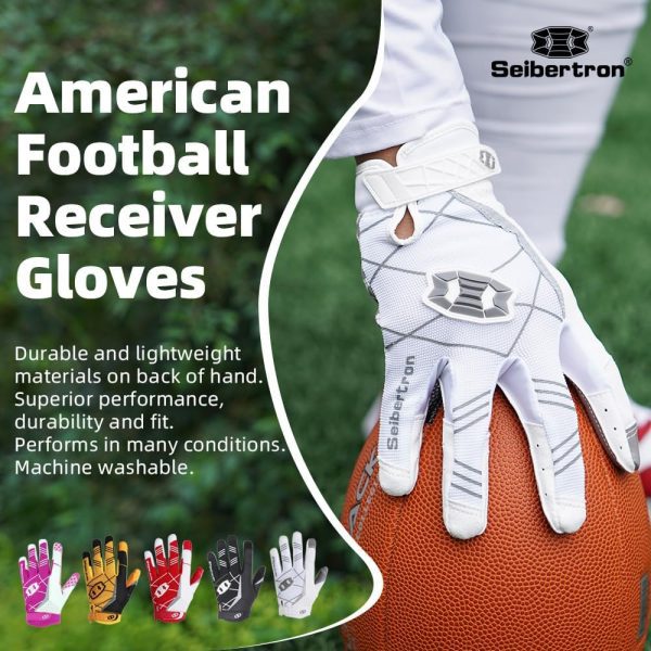 football gloves: Seibertron Pro 3.0 Elite Ultra-Stick Receiver Gloves for Youth and Adults, High-Grip Sports Performance