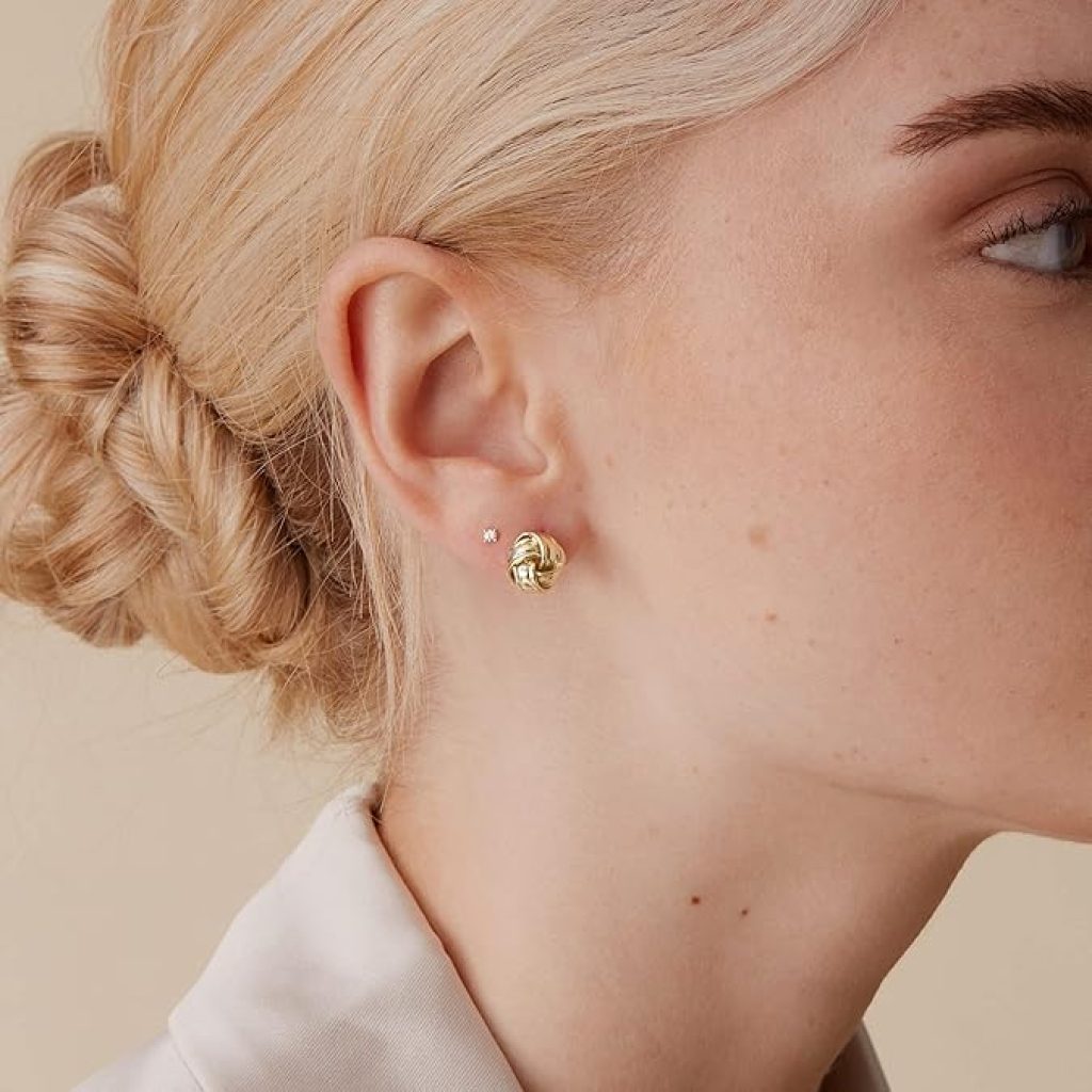 Gold Earrings for Women – 14K Gold Plated Love Knot Studs with 925 Sterling Silver Posts by PAVOI