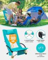 Chairs for Outdoor Adventures: KingCamp Low Beach Chair with High Back, Oversized Breathable Mesh Seat, 300lbs Capacity, Cup Holder & Storage Pockets