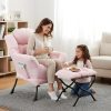 Chairs for Small Spaces: Welnow Pink Lazy Chair with Ottoman, Modern Upholstered Reading Accent Chair with Armrests and Side Pocket