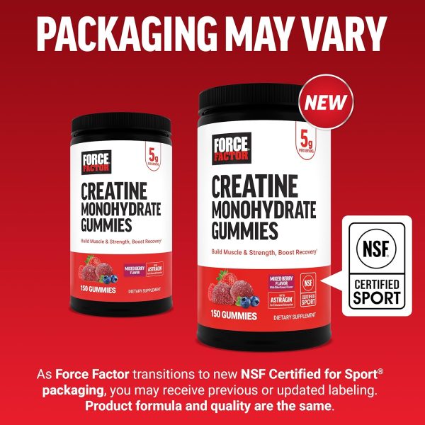 Creatine Gummies for Men & Women – 5g Force Factor Monohydrate, NSF Certified, Supports Muscle Strength, Recovery & Cognitive Health, Mixed Berry, 150 Count