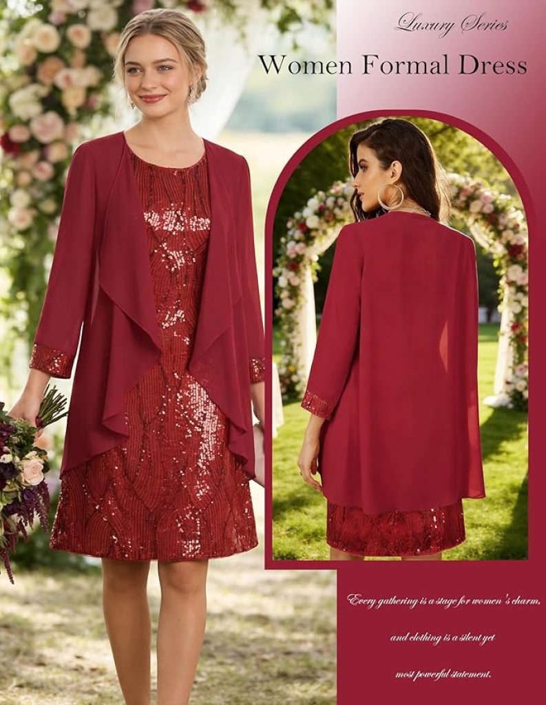 Mother of the Groom Dresses: GRACE KARIN Women's Sequin Two-Piece Knee-Length Formal Dress for Wedding Guests and Mothers of the Bride