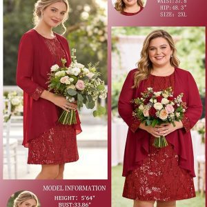 Mother of the Groom Dresses: GRACE KARIN Women’s Sequin Two-Piece Knee-Length Formal Dress for Wedding Guests and Mothers of the Bride