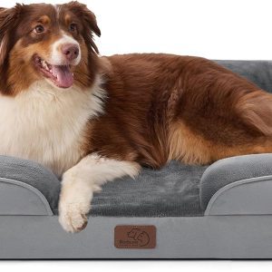 Bedsure Orthopedic Dog Bed for Large Dogs – Waterproof Washable Pet Couch with Removable Cover, Supportive Foam Base, Non-Skid Bottom, Grey 35 Inch