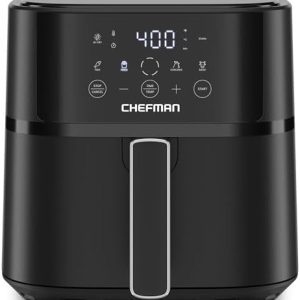 Chefman 6 QT Compact Air Fryer – Digital Touchscreen with 4 Presets, Hi-Fry 450°F Crisp Technology, Nonstick Dishwasher-Safe Basket, Black