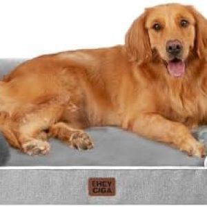 EHEYCIGA Orthopedic Dog Bed for Extra Large Dogs – Waterproof Memory Foam with Egg-Crate Support, Bolster Sides, Washable Cover, Grey 44×32 Inch