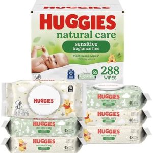 Huggies Natural Care Unscented Baby Wipes – 288 Count Hypoallergenic Plant-Based Wipes for Sensitive Skin
