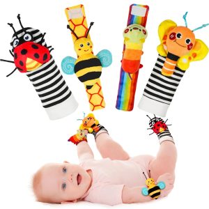 Infinno Baby Wrist Rattles and Foot Finder Set – Sensory Toy for Newborns with Soft Cotton and Enchanting Sound