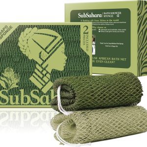 SubSahara Authentic African Net Sponge 2-Pack – Exfoliating Bath & Shower Scrub, Quick-Dry Antimicrobial, Better Than Loofah