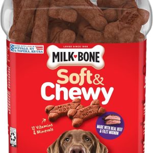 Milk-Bone Soft and Chewy Dog Treats with Real Beef – Wholesome Snack Canister with 12 Vitamins, 25 Ounce