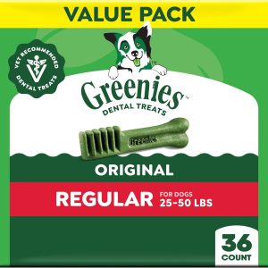 Greenies Regular Dog Dental Treats – Natural Breath Freshener & Tartar Control, Original Flavor, 36 Count, 36 oz