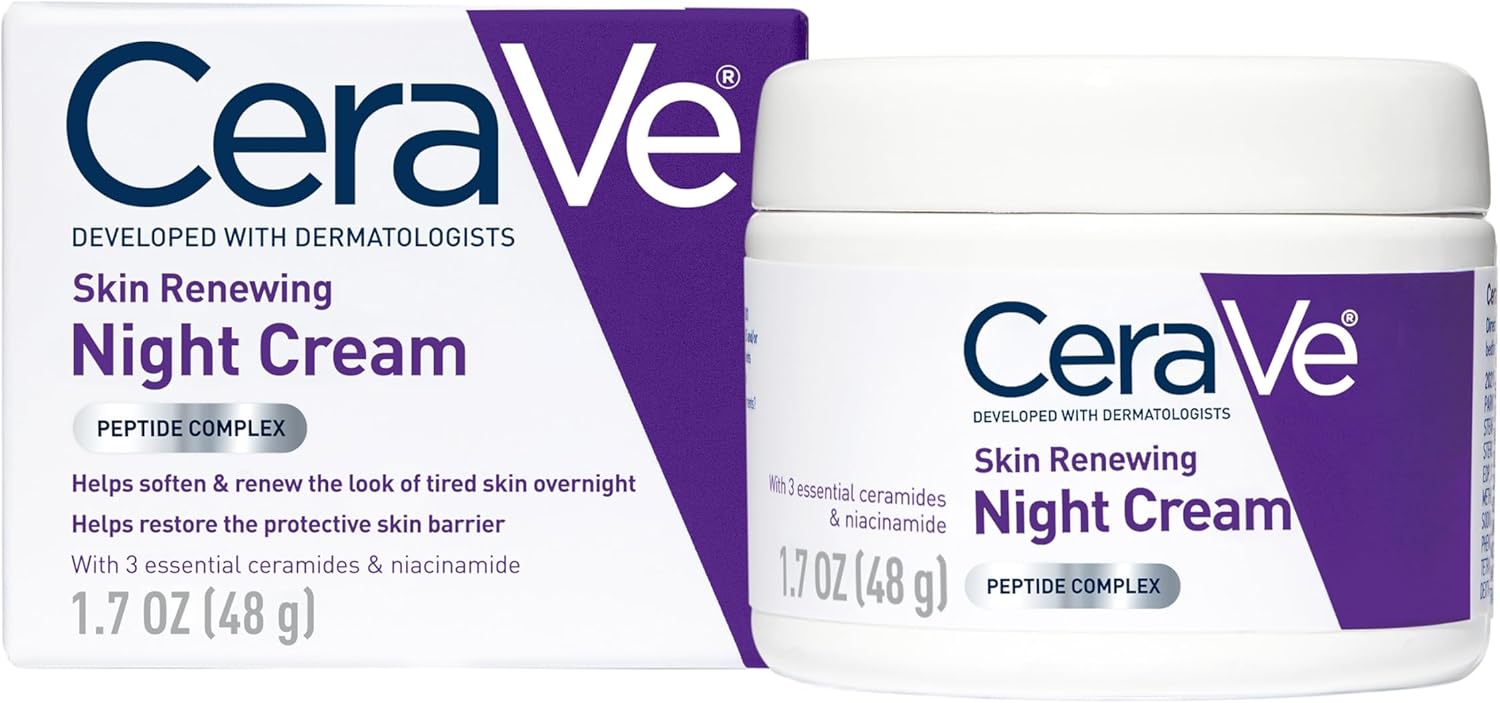 CeraVe Skin Renewing Night Cream – Peptide-Infused Anti-Aging Face Moisturizer with Hyaluronic Acid