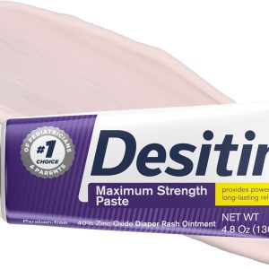 Desitin Maximum Strength Diaper Rash Paste – 40% Zinc Oxide for Overnight Relief, 4.8 oz