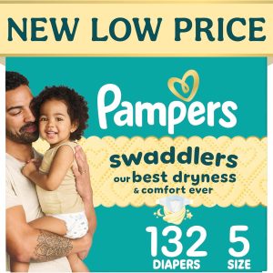 Pampers Swaddlers Diapers Size 5 – Hypoallergenic Leak-Proof Baby Diapers with Blowout Barrier, 132 Count