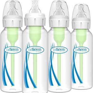 Dr. Brown’s Anti-Colic Baby Bottles – 8oz Narrow 4-Pack with Level 1 Slow Flow Nipples for Newborns