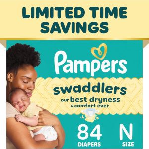 Pampers Swaddlers Newborn Diapers Size 0 – 84-Count Hypoallergenic Leak-Proof Protection for Newborns Up to 10 lbs