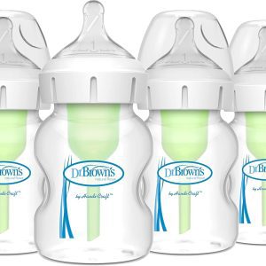 Dr. Brown’s Natural Flow Anti-Colic Baby Bottles – Options+ Wide-Neck 4-Pack with Level 1 Slow Flow Nipple, 5 oz