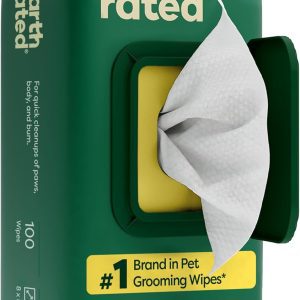 Earth Rated Unscented Hypoallergenic Pet Grooming Wipes – 3-in-1 Clean, Deodorize & Hydrate for Dogs & Cats, 100 Count