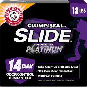 Arm & Hammer Slide Platinum Multi-Cat Clumping Cat Litter – 18lb with No-Scrub Easy Clean & 14-Day Odor Control