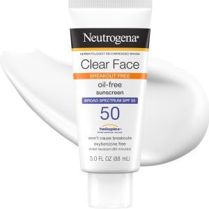 Neutrogena Clear Face Sunscreen SPF 50 – Oil-Free Daily Lotion for Acne-Prone Skin