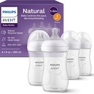 Philips Avent Natural Baby Bottles – Anti-Colic 9oz Set of 4 with Breast-Like Nipples