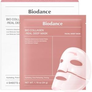Biodance Bio-Collagen Real Deep Mask – Overnight Hydrogel Sheet Mask with Ultra-Low Molecular Collagen, 4 Pack