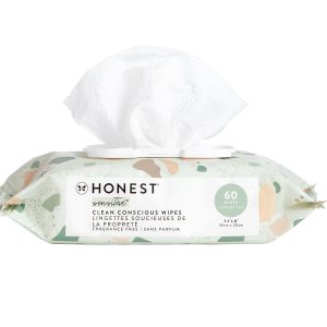 Honest Company Plant-Based Baby Wipes 60ct – Hypoallergenic Compostable Multi-Use Wipes for Sensitive Skin