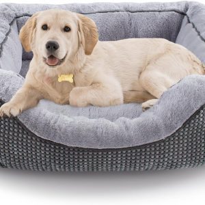 INVENHO Orthopedic Medium Dog Bed – Rectangle Bolster Couch with Washable Plush Surface, Anti-Slip Bottom, 30×24 Inches